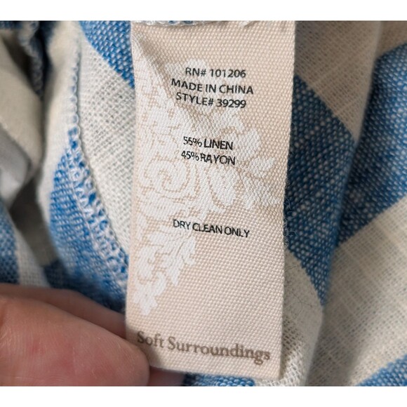 Soft Surroundings Size M Petite Sunset Tunic Blouse Linen Blend Striped Coastal - Picture 9 of 11